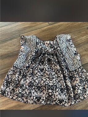 Rebecca Taylor Women's Black and Cream Floral Peplum Top